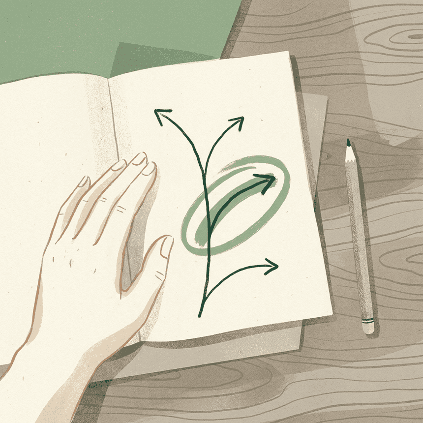 A hand choosing a path from a set of options